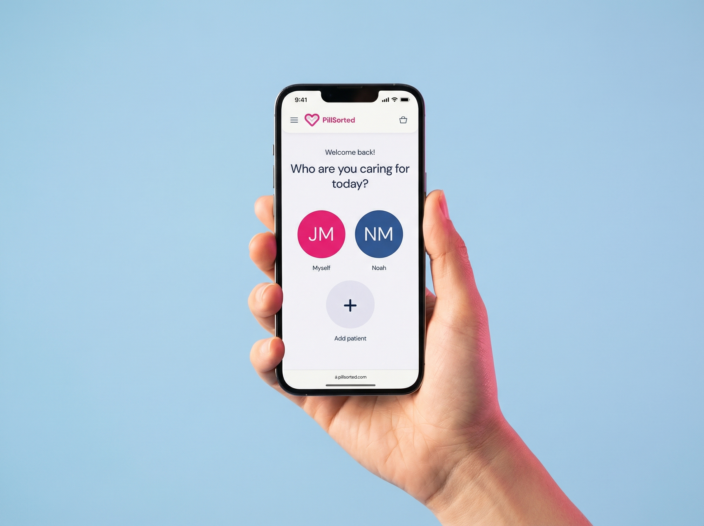 PillSorted app showing family member profiles