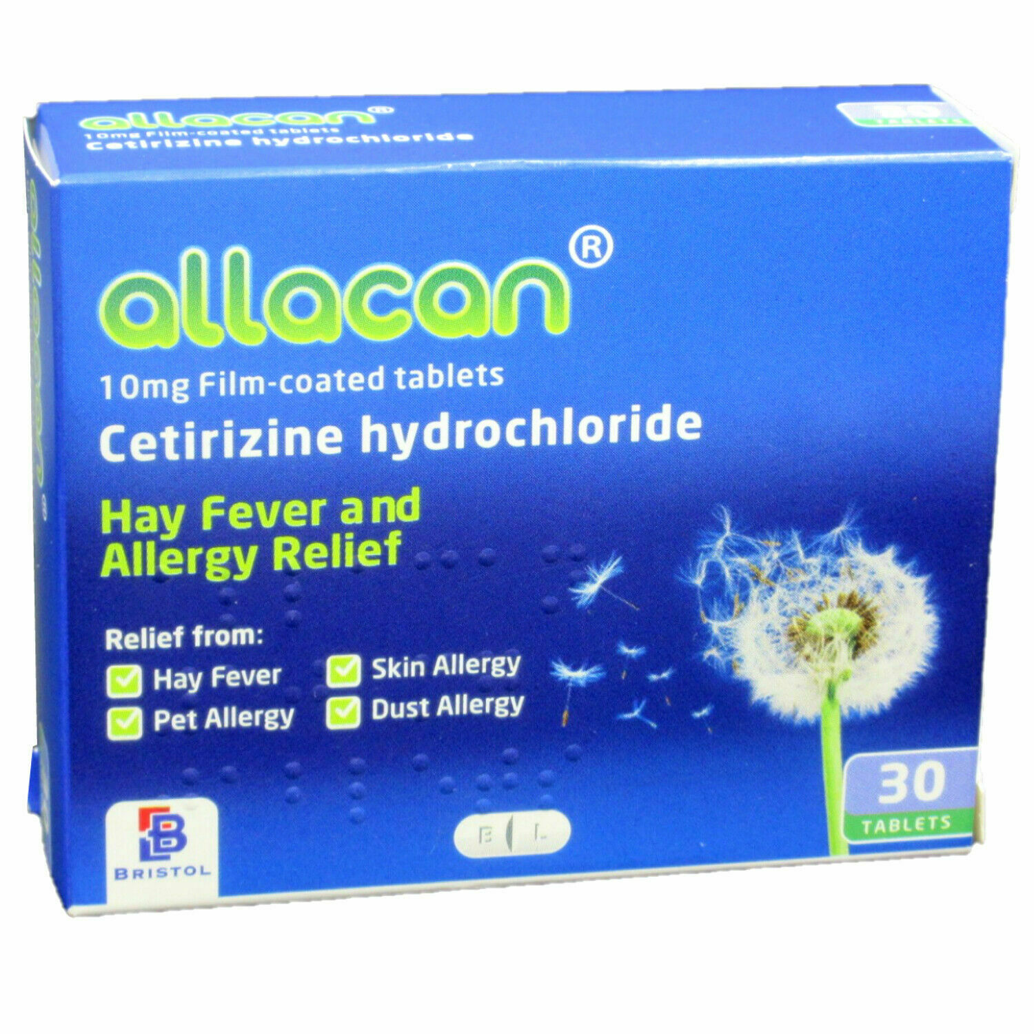 Allacan Cetirizine Hayfever Allergy Relief tablets (30) PillSorted