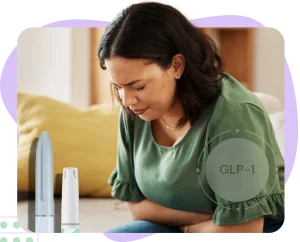 Woman suffering from constipation due to GLP-1 treatments