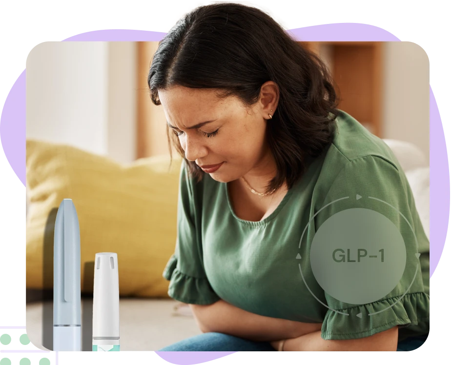 Woman suffering from constipation due to GLP-1 treatments