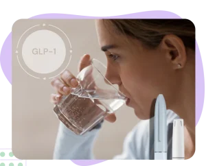 Woman drinking to avoid dehydration, a side effect of GLP-1 treatment