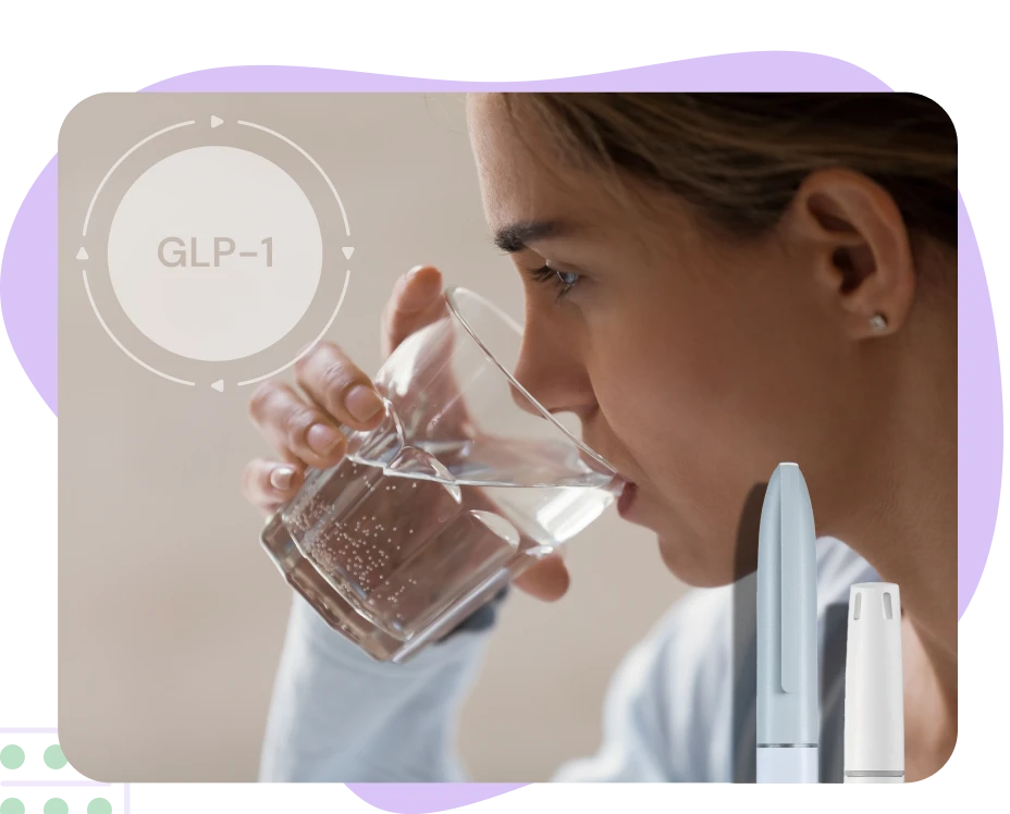 Woman drinking to avoid dehydration, a side effect of GLP-1 treatment