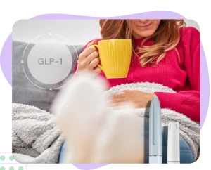 Woman taking a tea to help with nausea and vomiting due to GLP-1 treatment