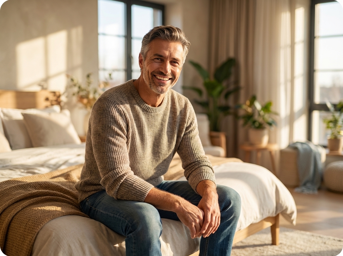 Confident man relaxed at home