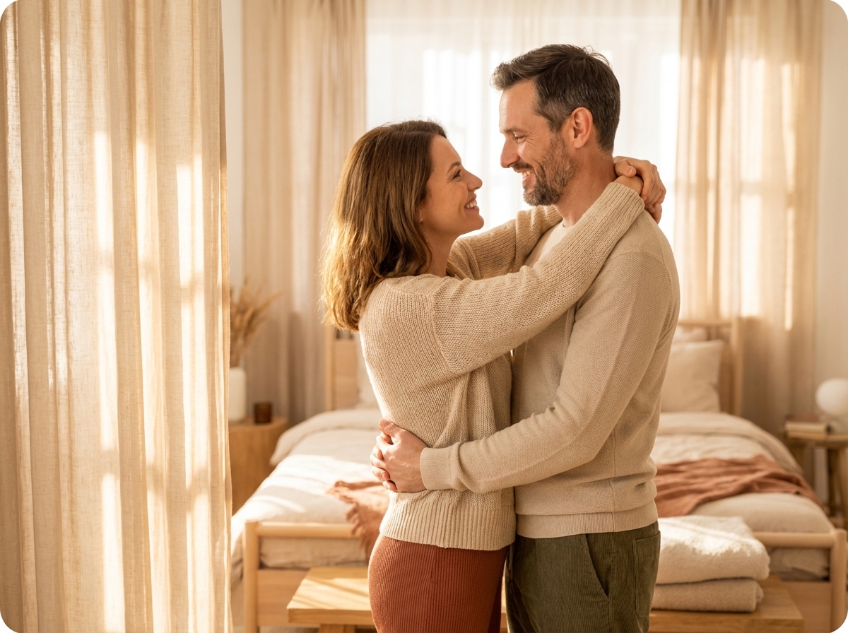 Happy couple sharing an intimate moment at home